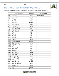 7th grade math worksheets calculate the expression 3