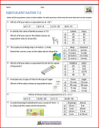 7th grade ratio problems equivalent ratios 7-2