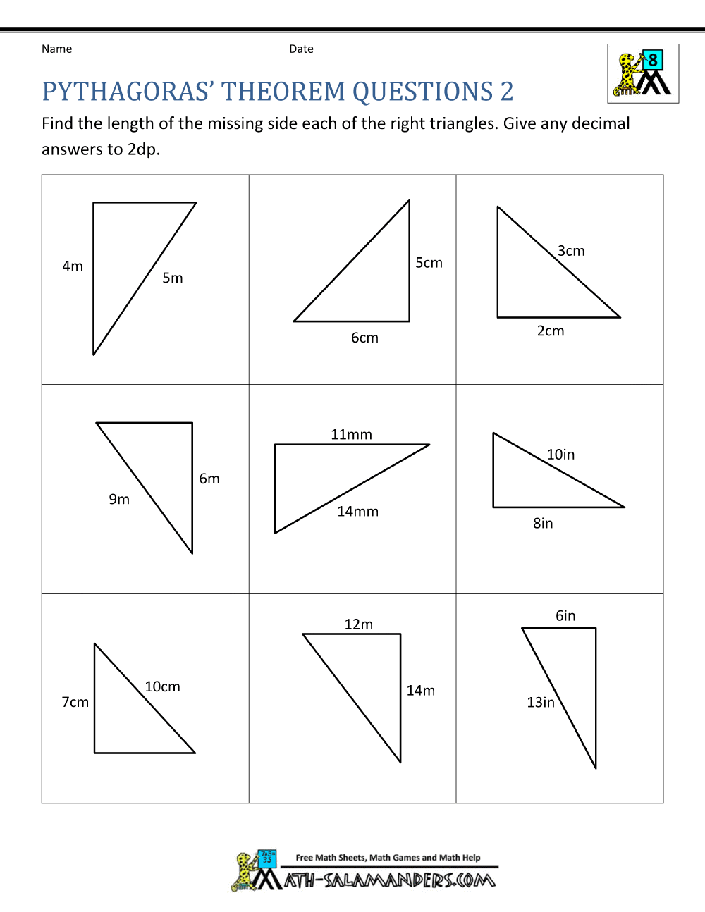 Pythagoras Theorem Questions With Pythagorean Theorem Practice Worksheet