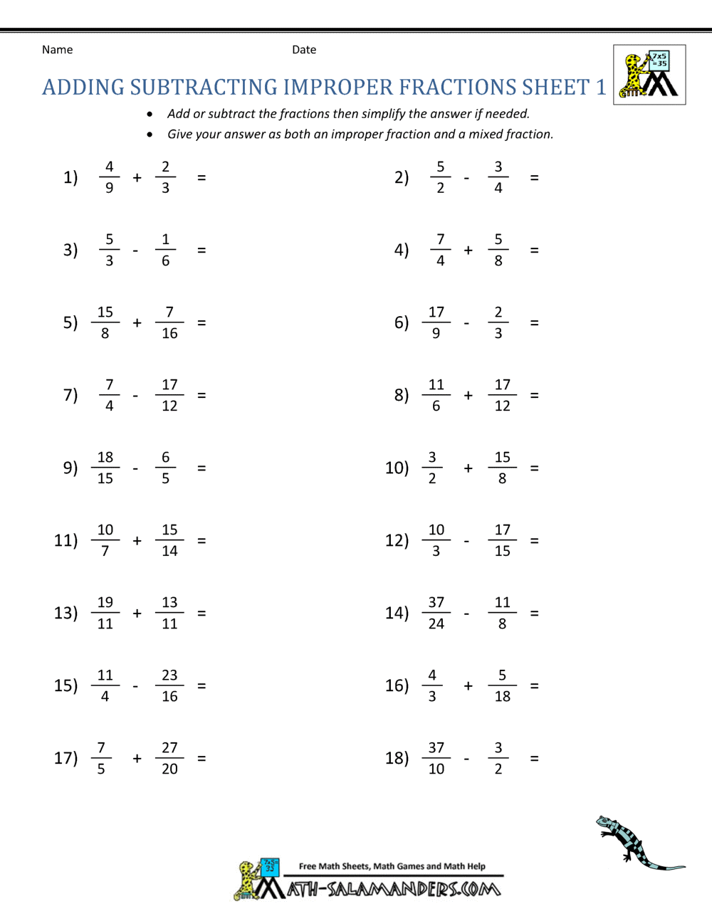 Adding Subtracting Fractions Worksheets In Operations With Rational Numbers Worksheet