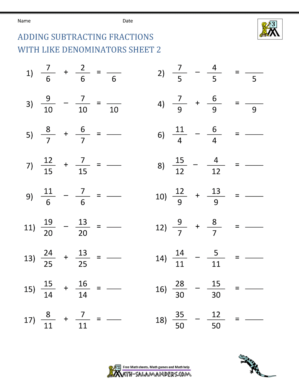 Adding Fractions With Like Denominators Worksheets Throughout Adding Rational Numbers Worksheet