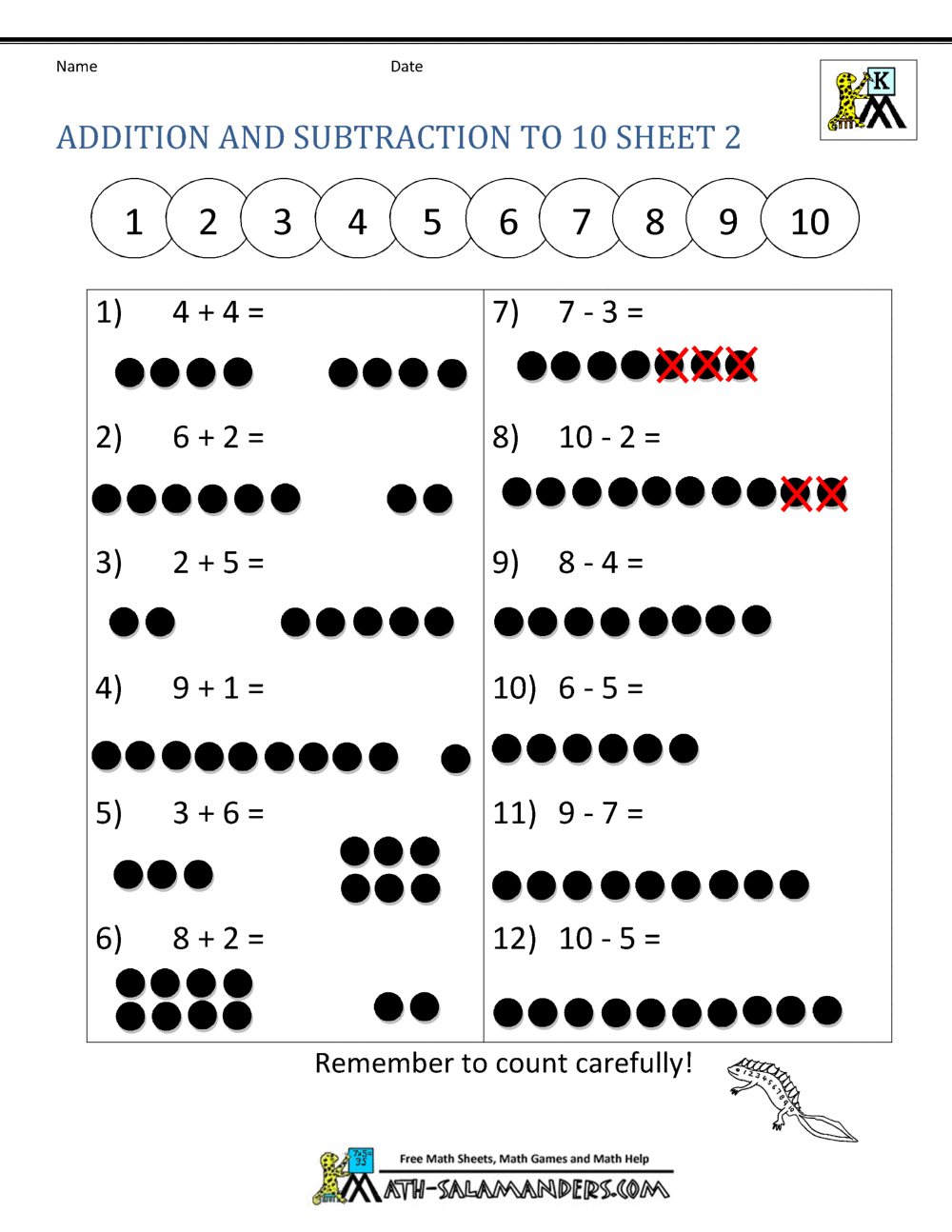 Addition and Subtraction Worksheets for Kindergarten With Regard To Subtraction Worksheet For Kindergarten