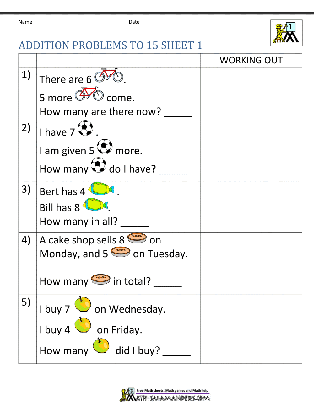 Addition Word Problem Worksheet For Grade 1 Example Worksheet Solving