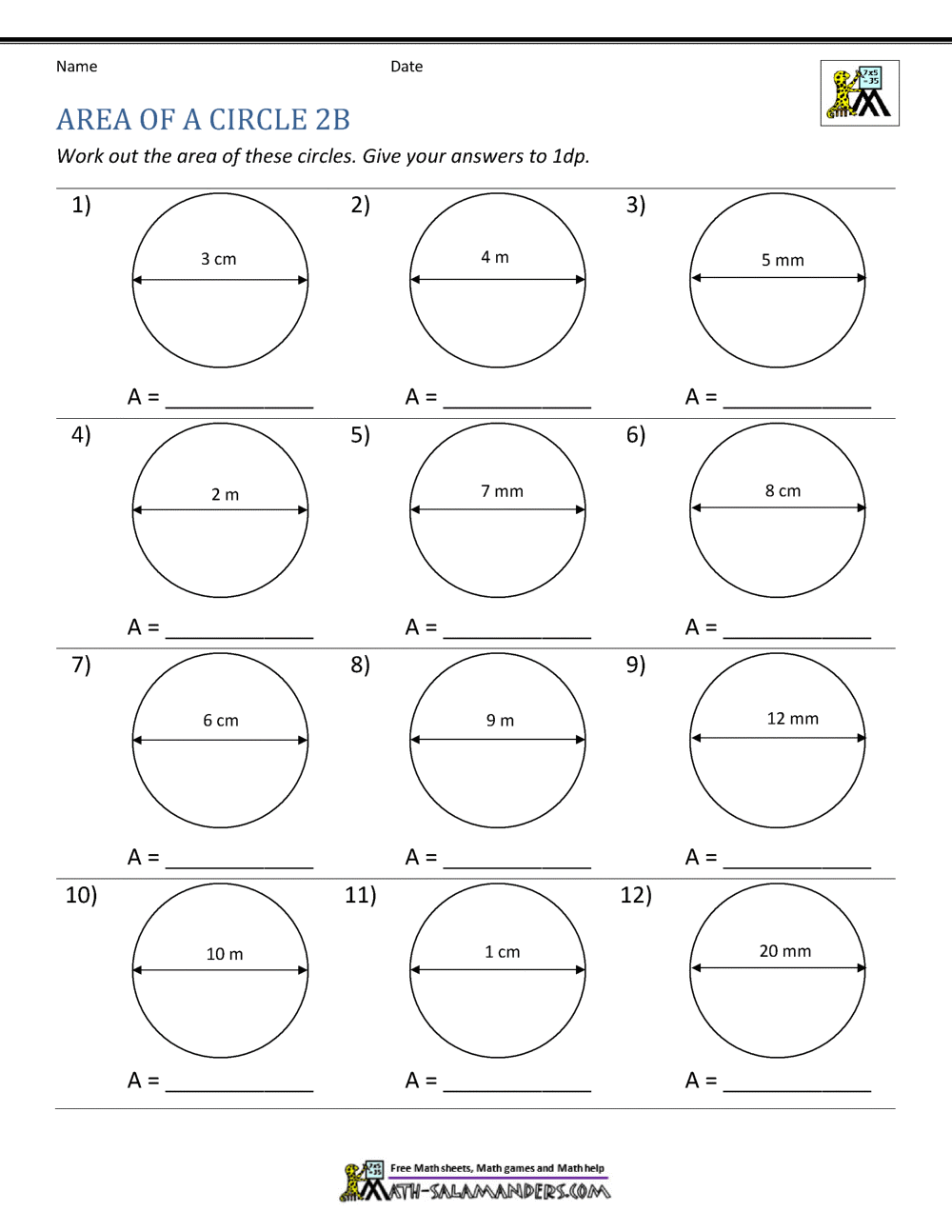 Area of a Circle Pertaining To Parts Of A Circle Worksheet