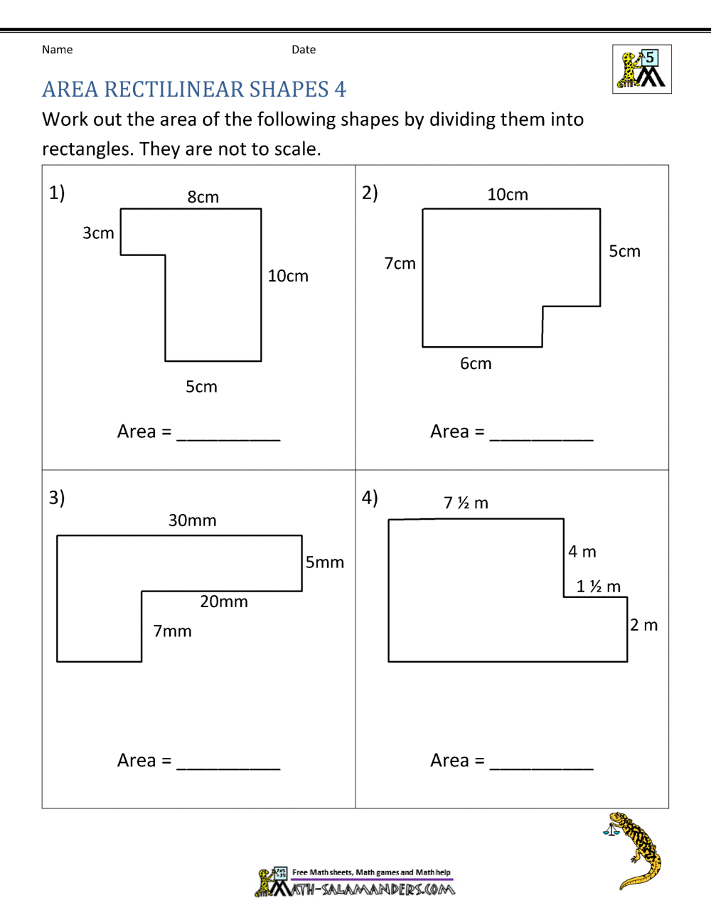 Area of Rectangle Worksheets Pertaining To Area Of Irregular Shapes Worksheet
