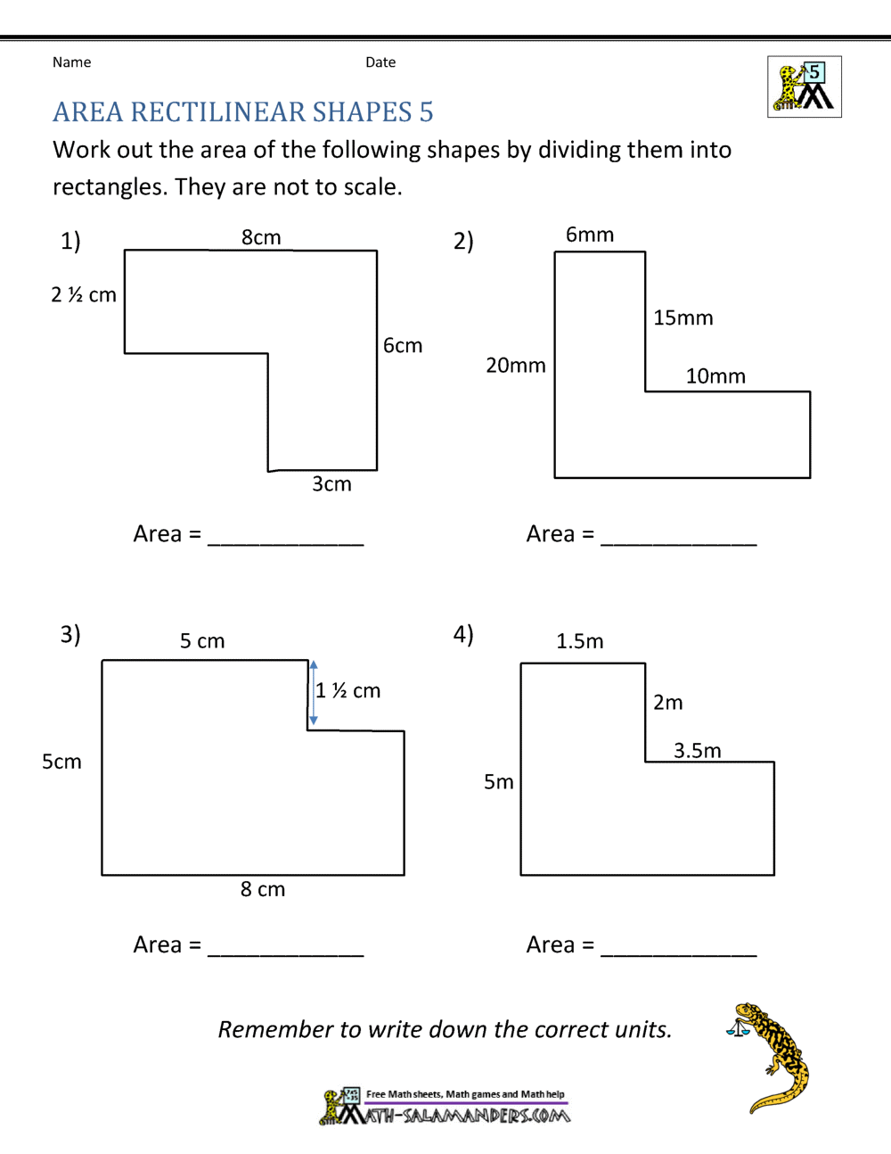 Area of Rectangle Worksheets With Area Of Irregular Shapes Worksheet