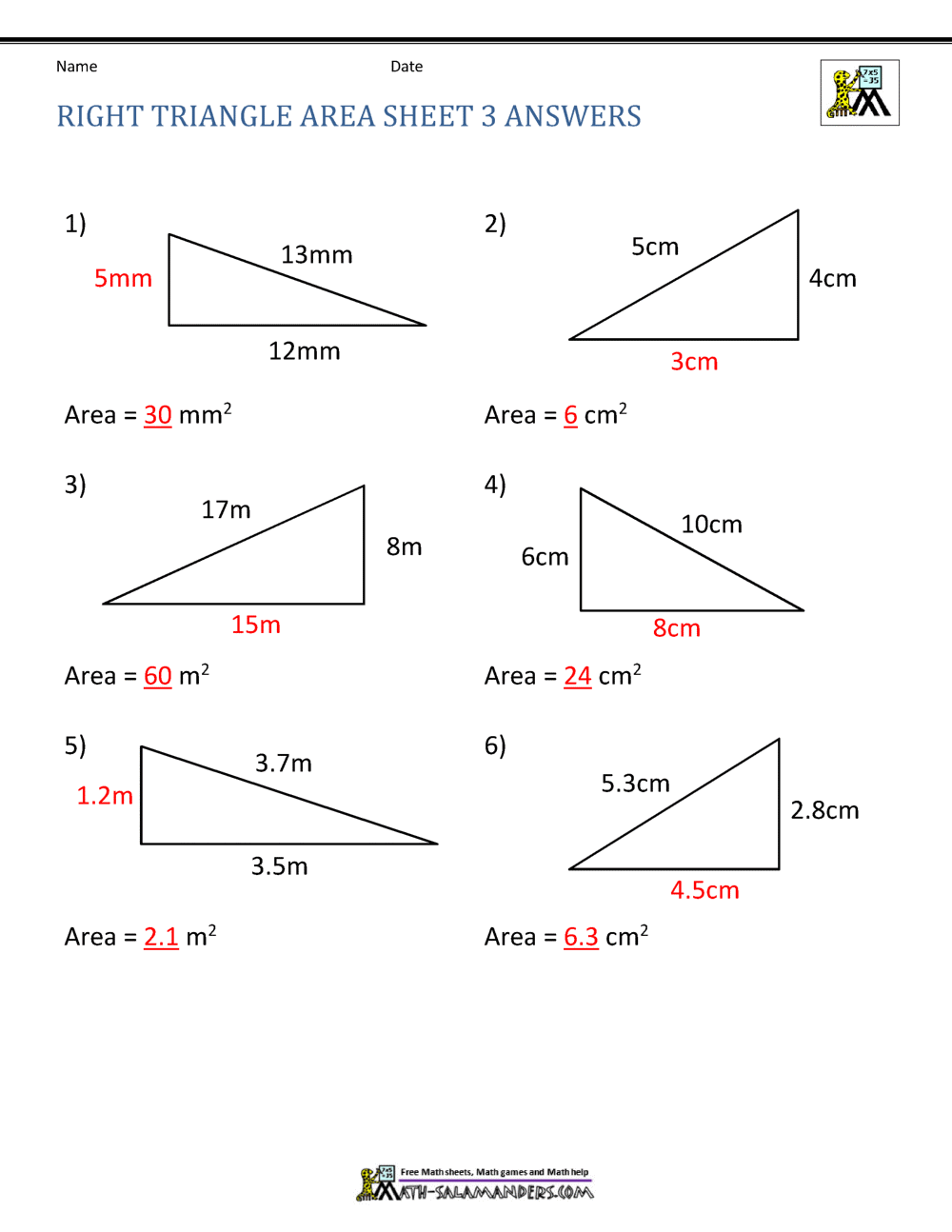 Area Of A Triangle Worksheet