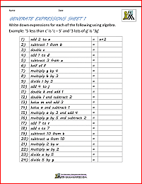 basic algebra worksheets generate expressions 1