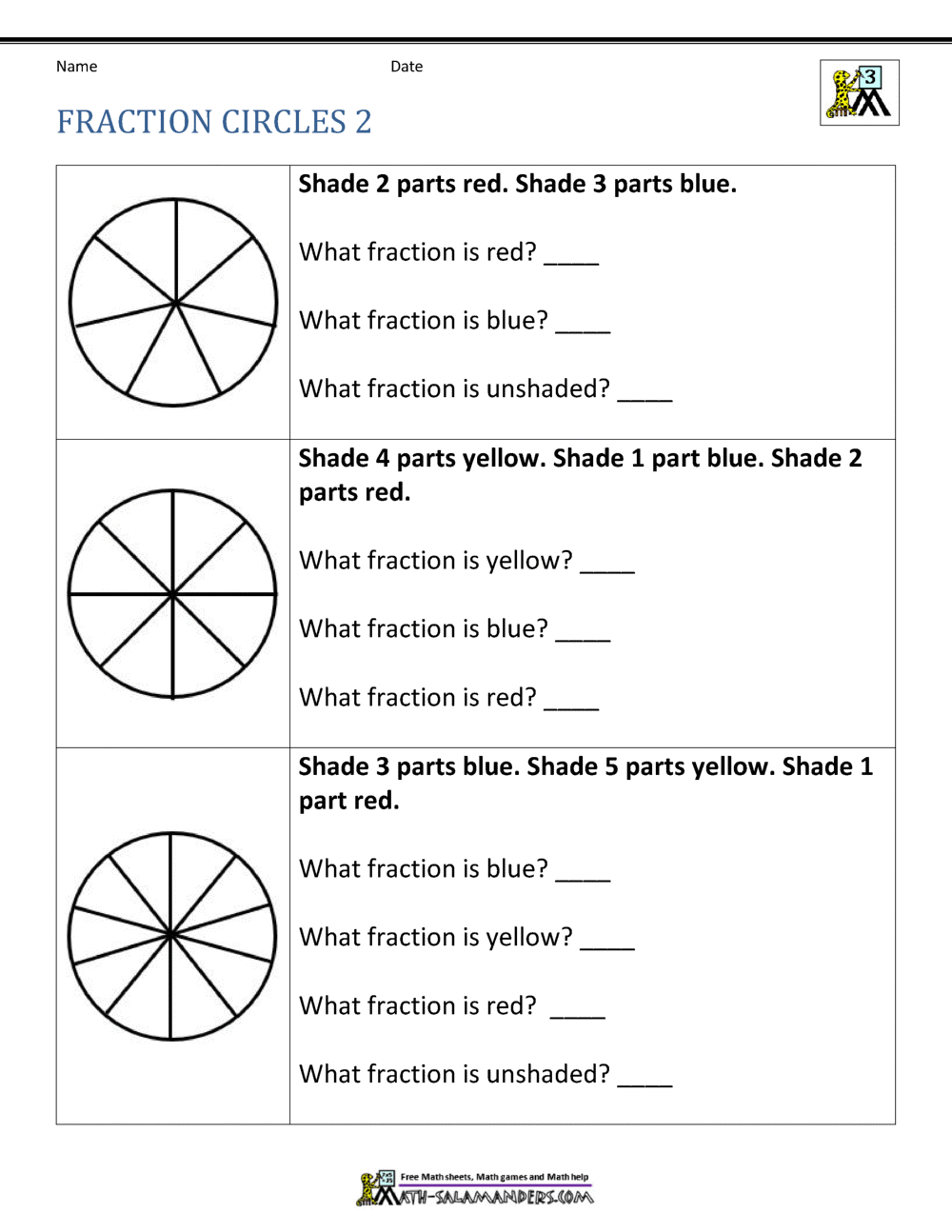 Fractions of Shapes Worksheets For Parts Of A Circle Worksheet