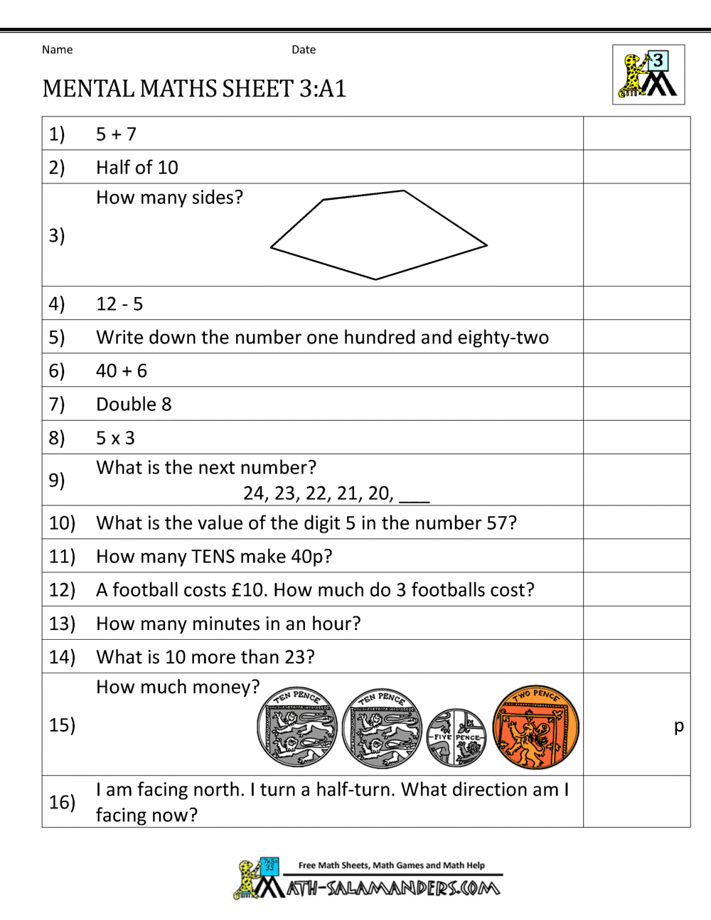 maths worksheets for year 3