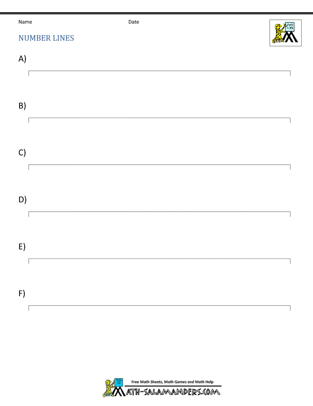 Blank Number Lines