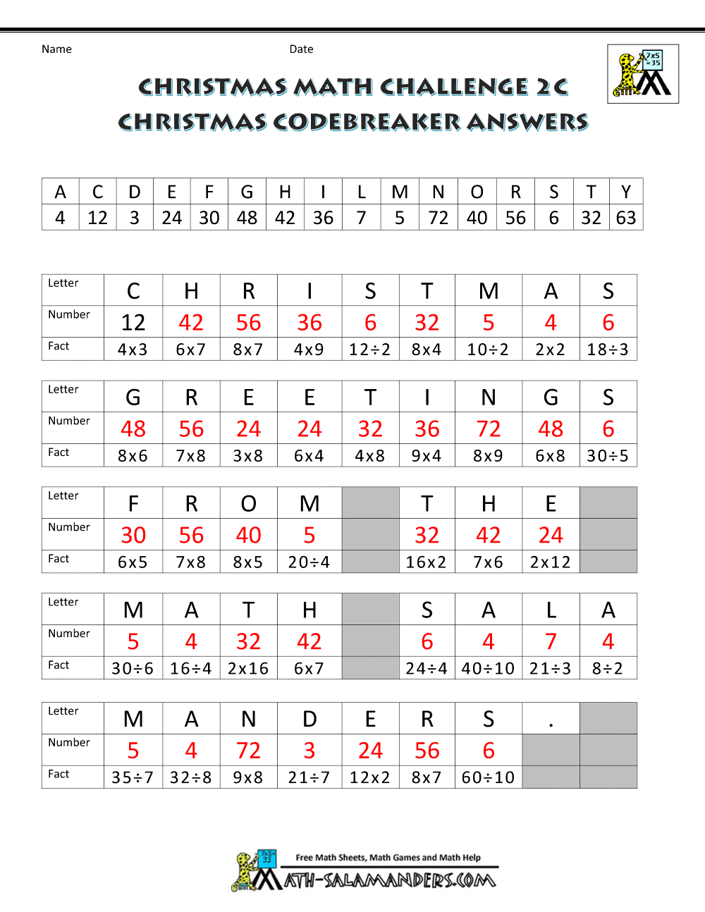 Christmas Math Worksheets (Harder)
 Math Games For High School