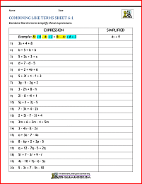 combining like terms worksheet 6-1