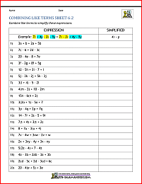 combining like terms worksheet 6-2