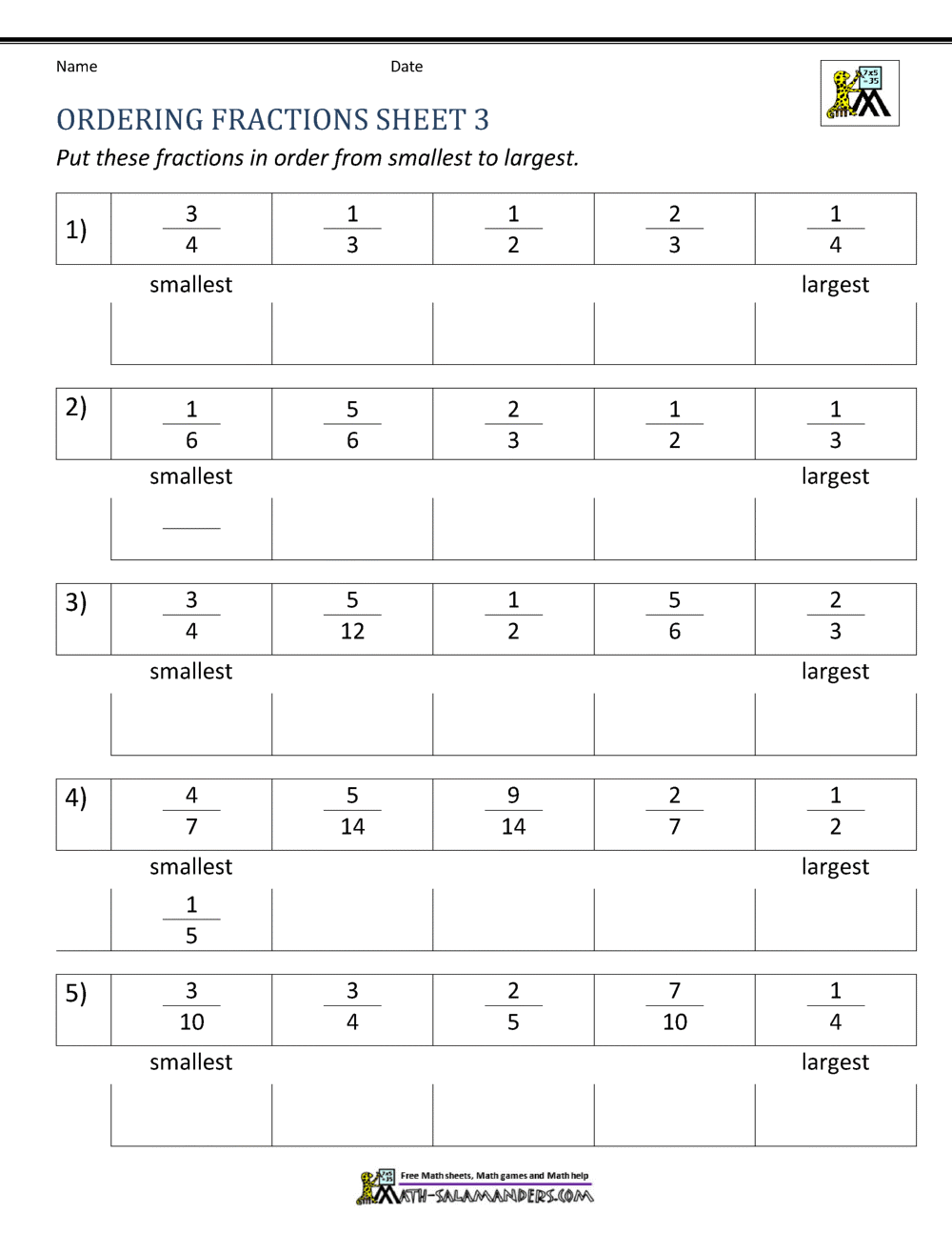 Comparing Fractions Worksheet Intended For Ordering Rational Numbers Worksheet