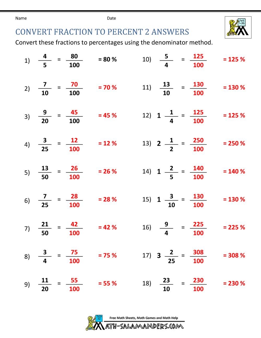 Convert Fraction to Percent