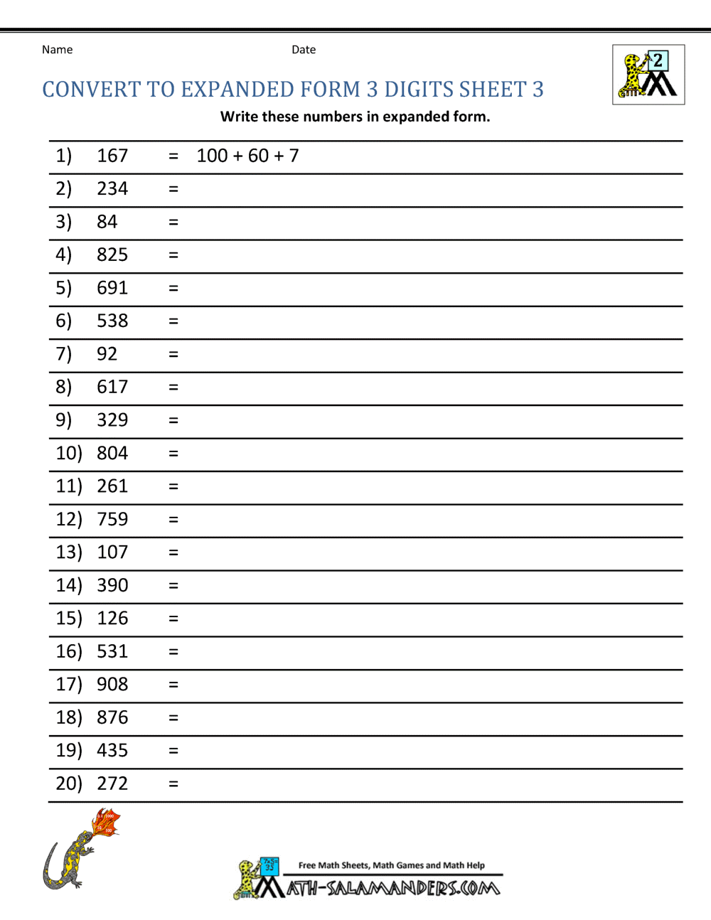 expanded form 617
 Second Grade Place Value Worksheets