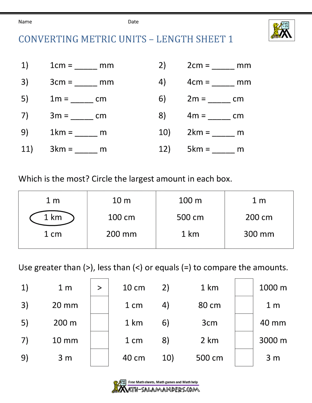 Metric Conversion Worksheet Intended For Metric Conversion Worksheet 1