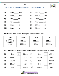 Printable Math Sheets Converting measures image