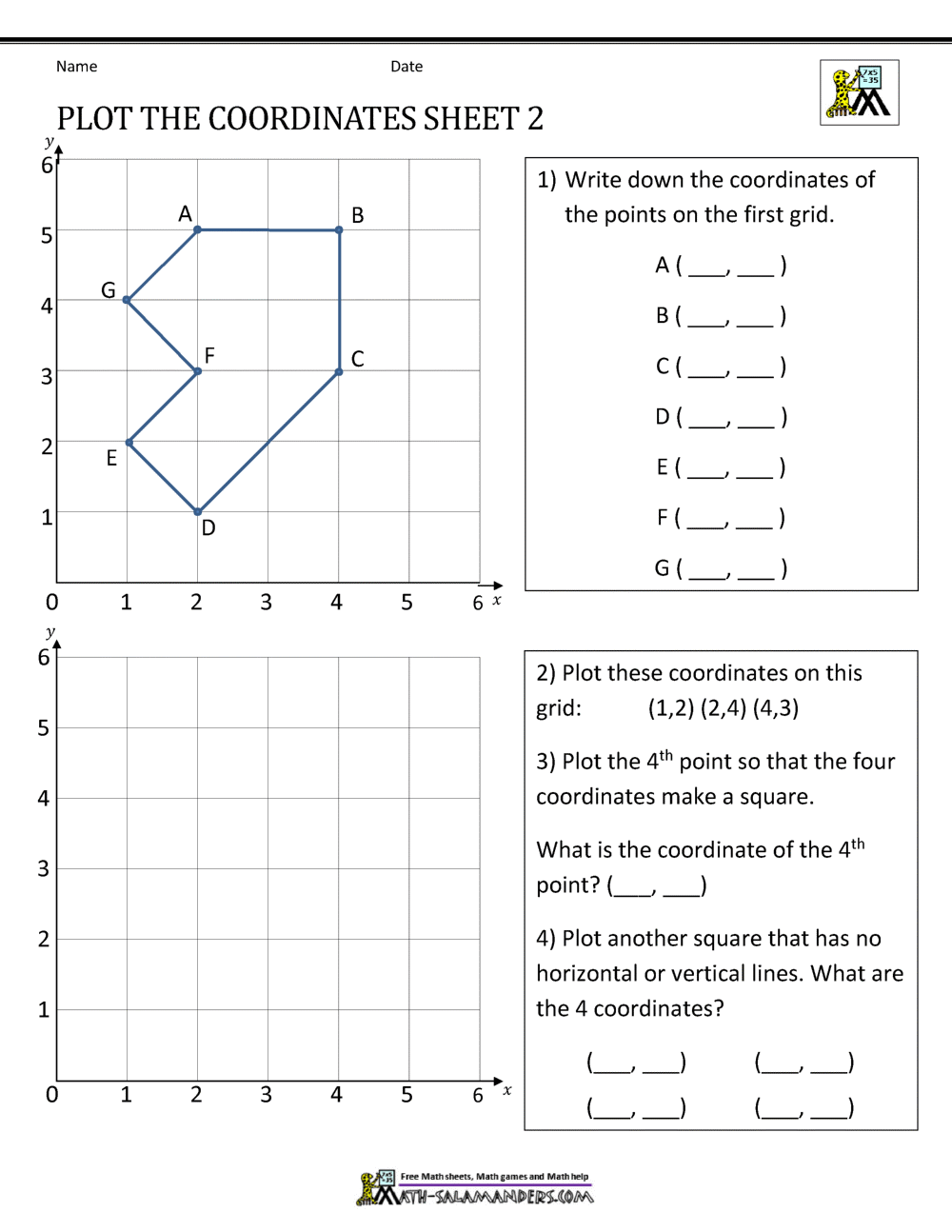 grade 7 coordinates worksheet pdf