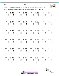 decimal multiplication worksheet 5th grade