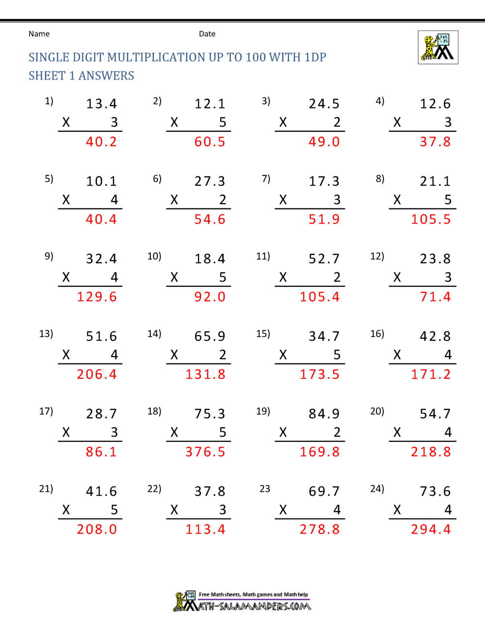 decimal multiplication worksheets 5th grade