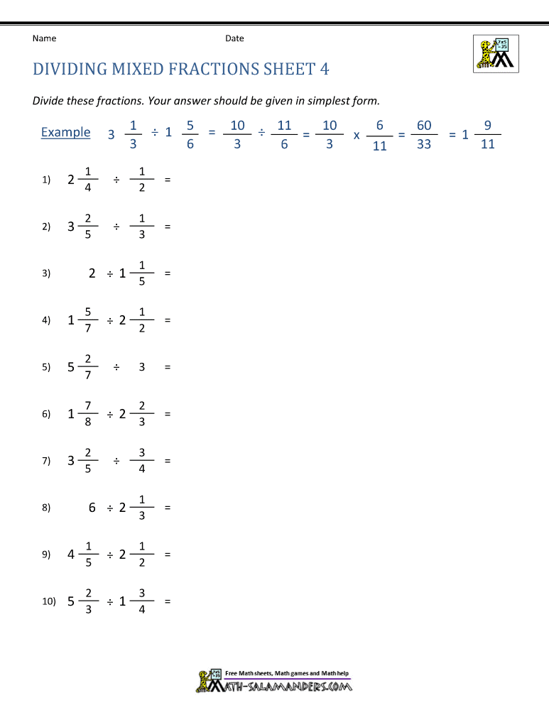 Dividing Mixed Fractions Worksheet With Dividing Mixed Numbers Worksheet