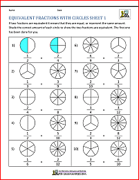 equivalent fraction worksheets with circles 1