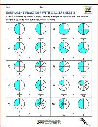 equivalent fraction worksheets with circles 2