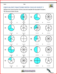 equivalent fraction worksheets with circles 3