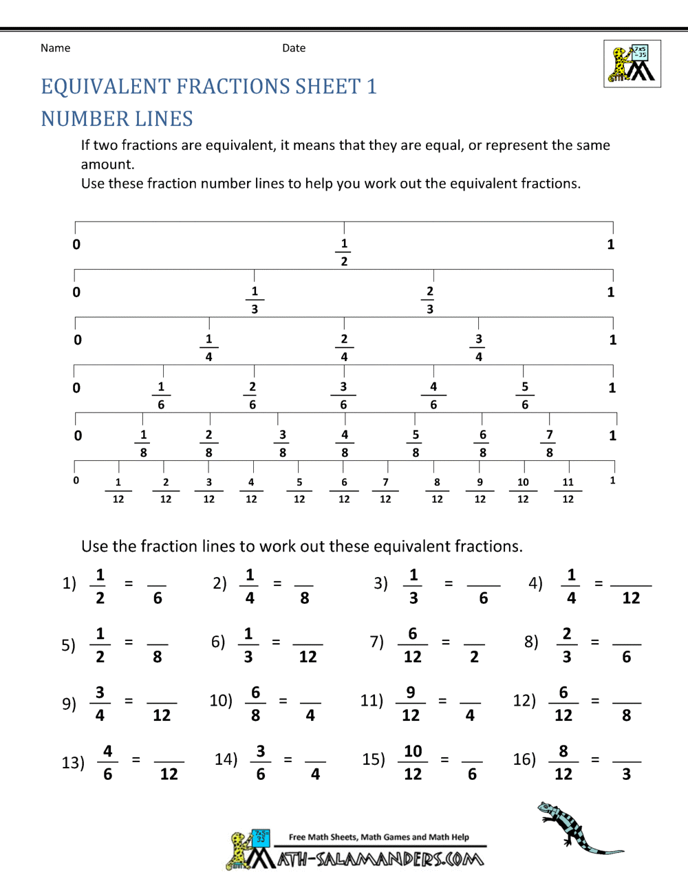equivalent fractions worksheet free