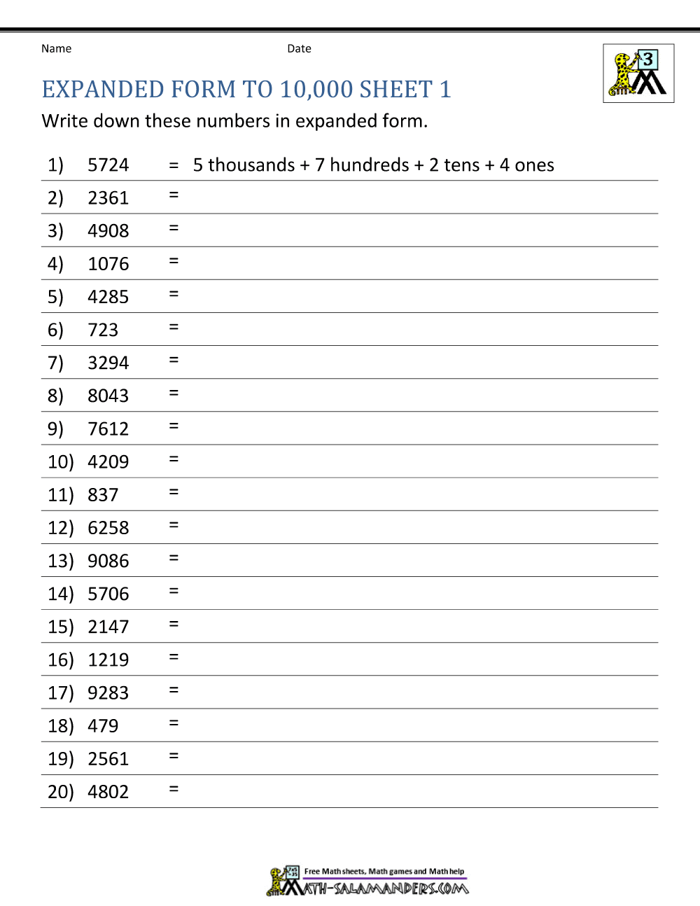 Writing Numbers In Expanded Form Worksheets For Grade 3