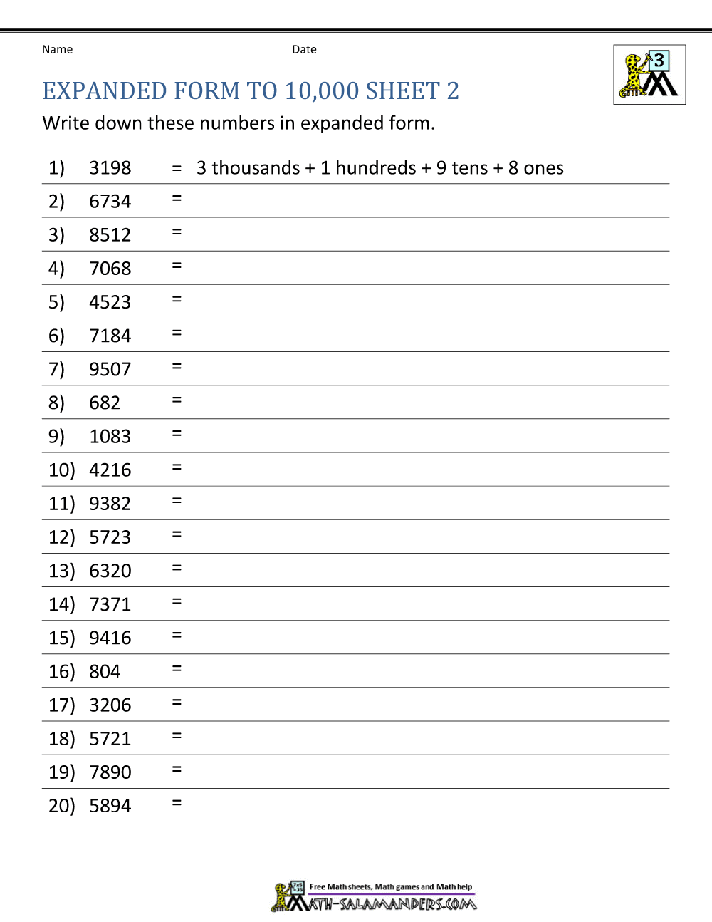 Math Worksheets Place Value 3rd Grade