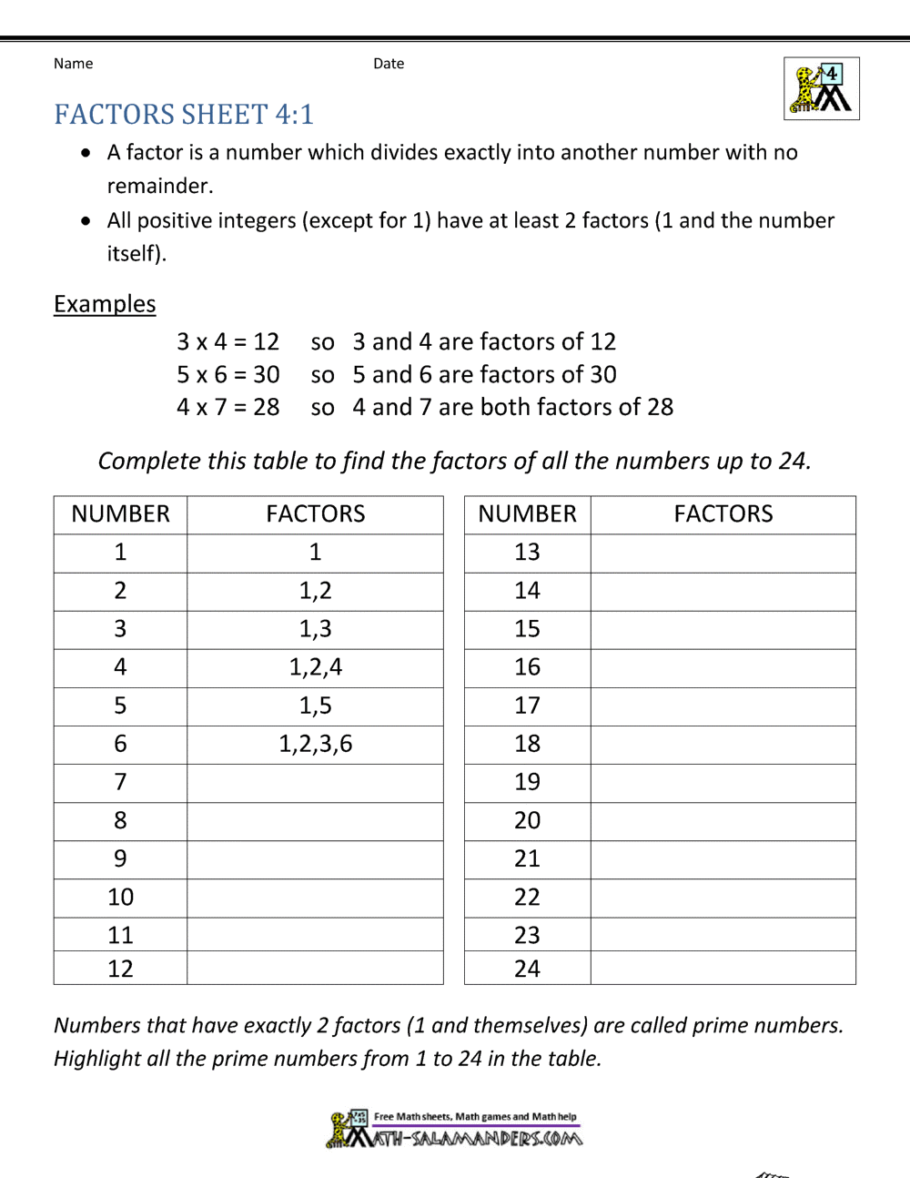 Factors and Multiples Worksheet With Regard To Factor By Grouping Worksheet