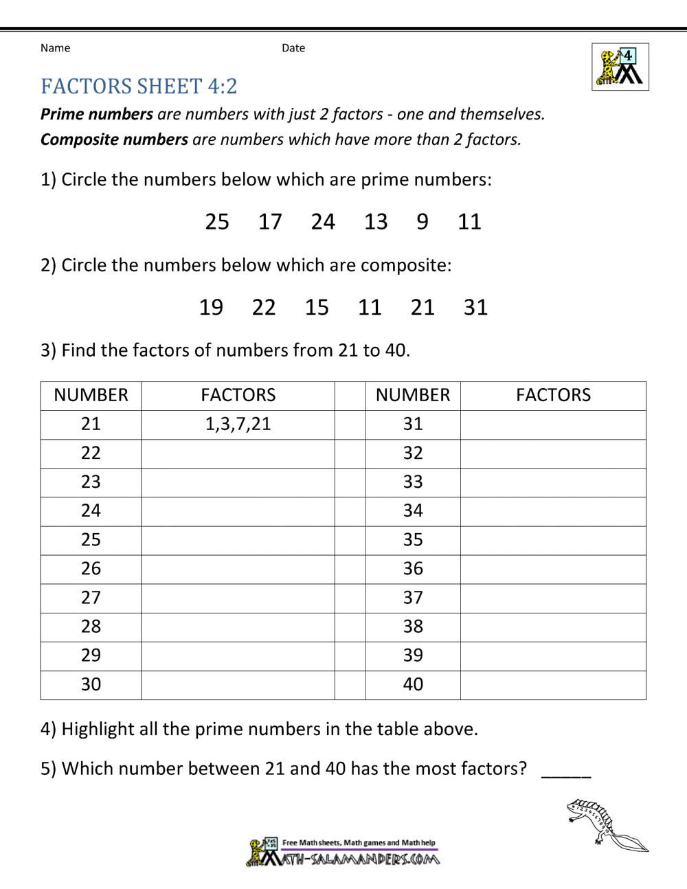Factors and Multiples Worksheet Regarding Properties Of Numbers Worksheet