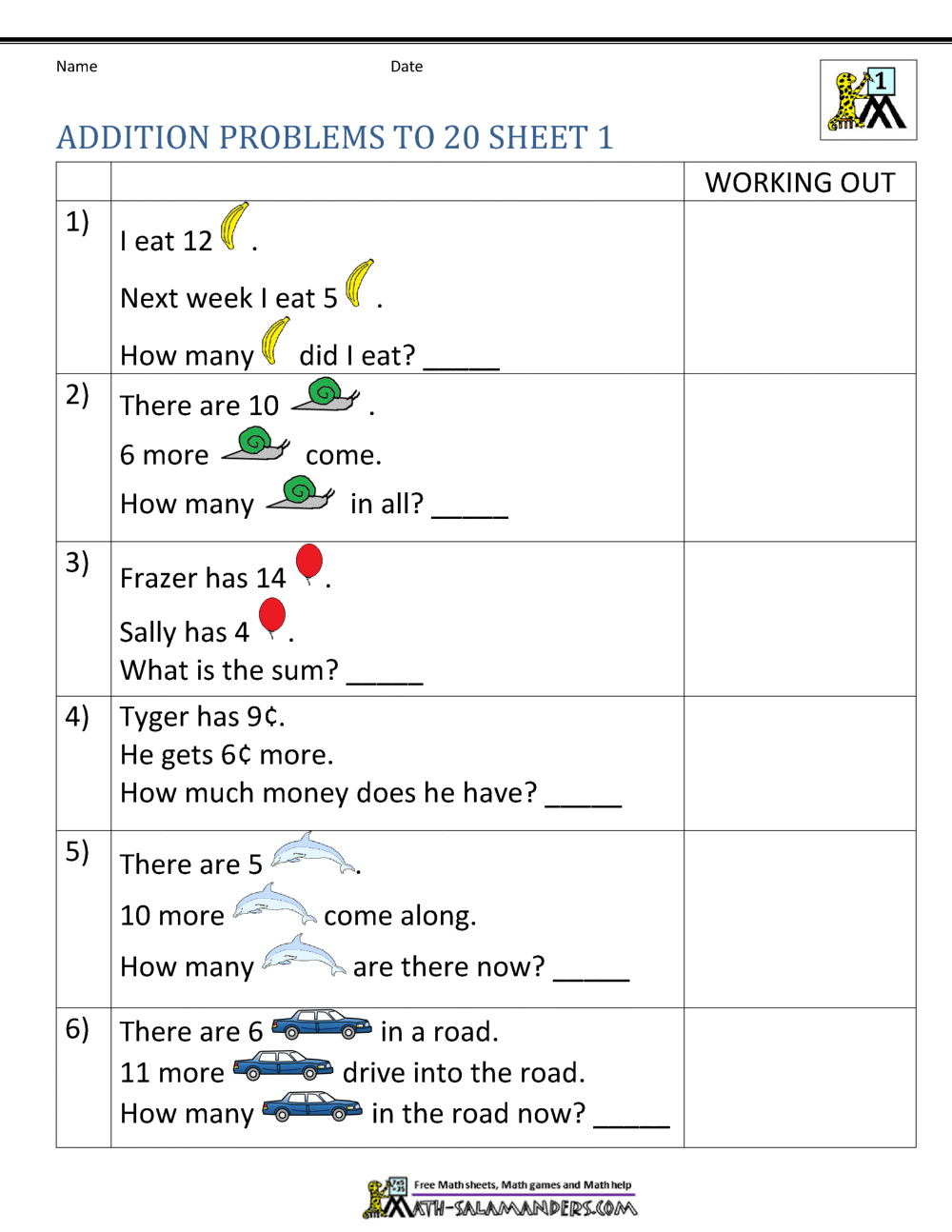 1st Grade Addition Word Problems