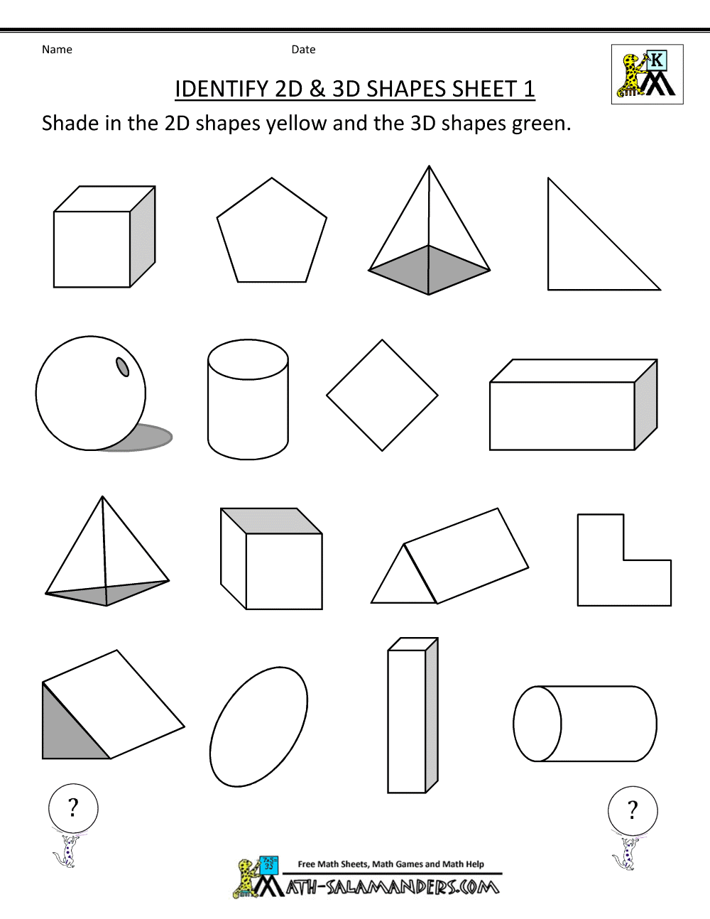 year 1 3d shape problem solving