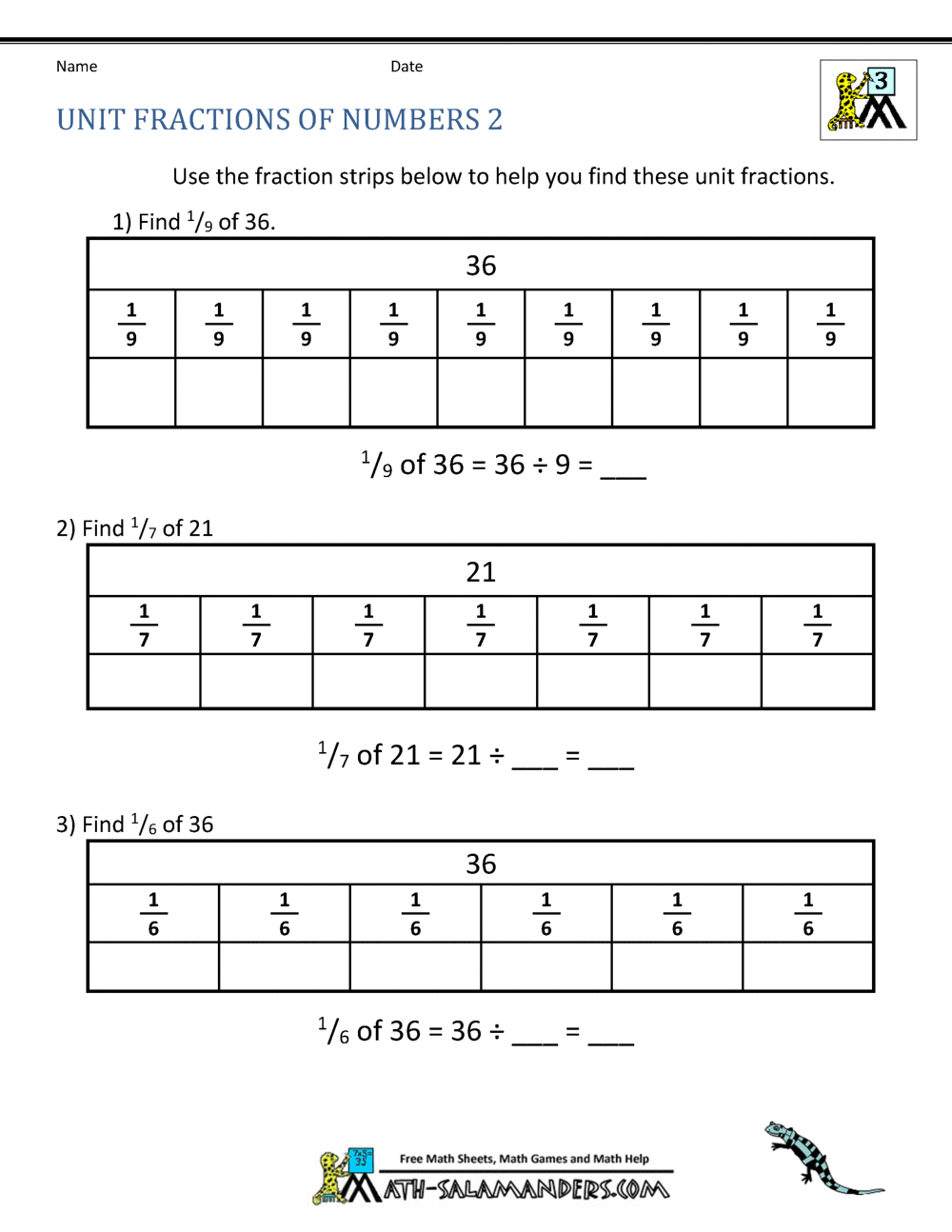 Year 2 Fractions Of Numbers Worksheets
