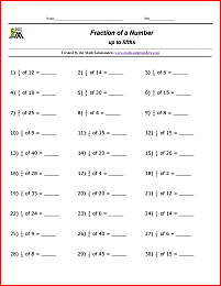 Fractions of Whole Numbers Worksheet Randomly generated