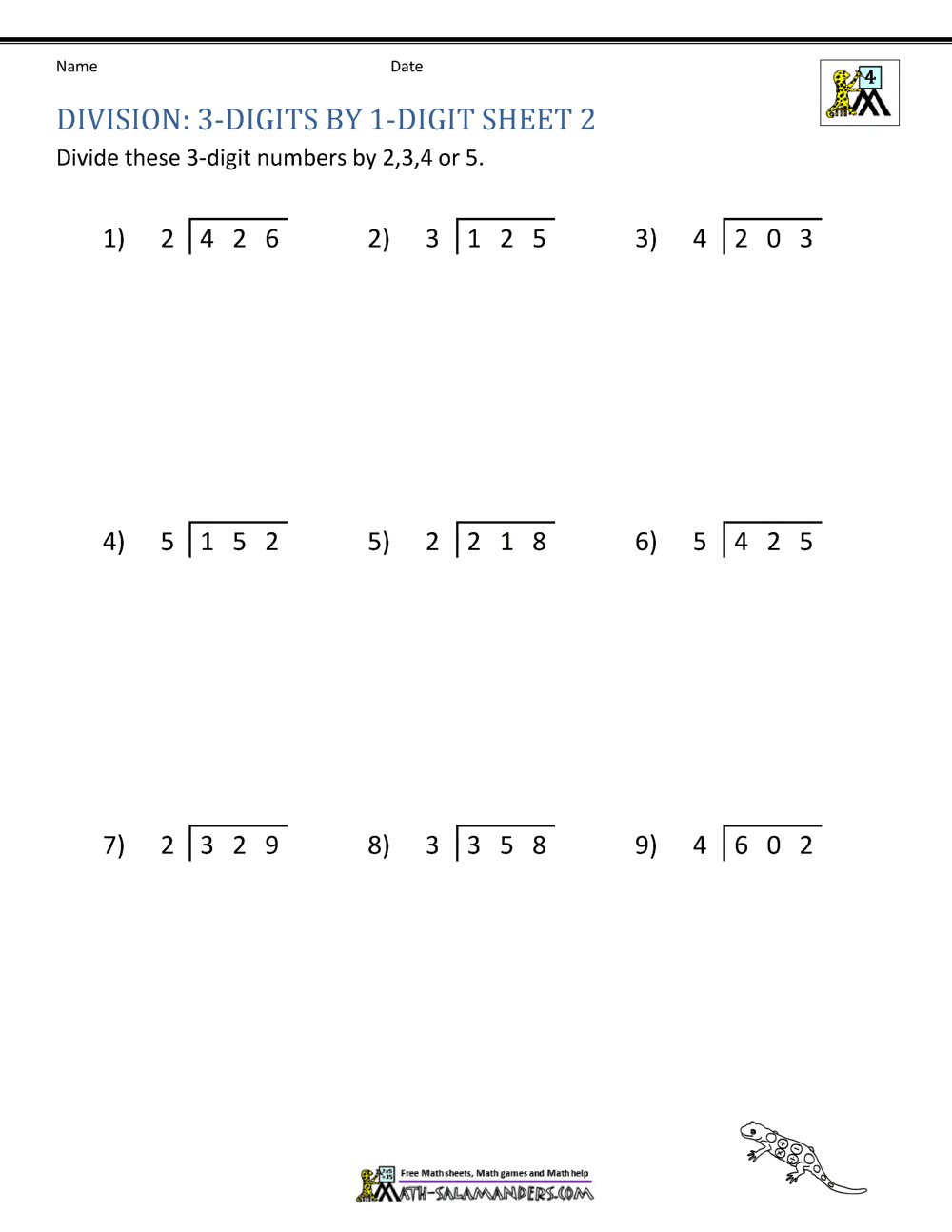 printable 4th grade division worksheets