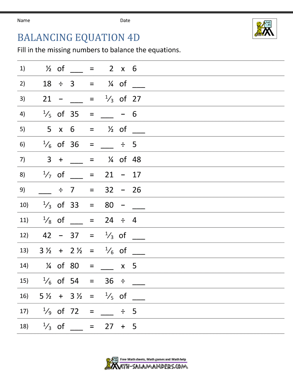 Balancing Math Equations With Systems Of Equations Practice Worksheet