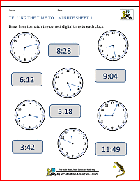 free clock worksheets telling the time to 1 min 1