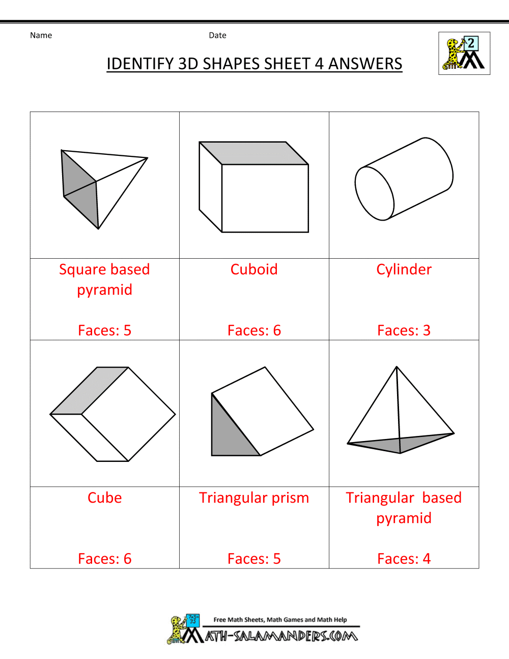 3d shapes worksheets