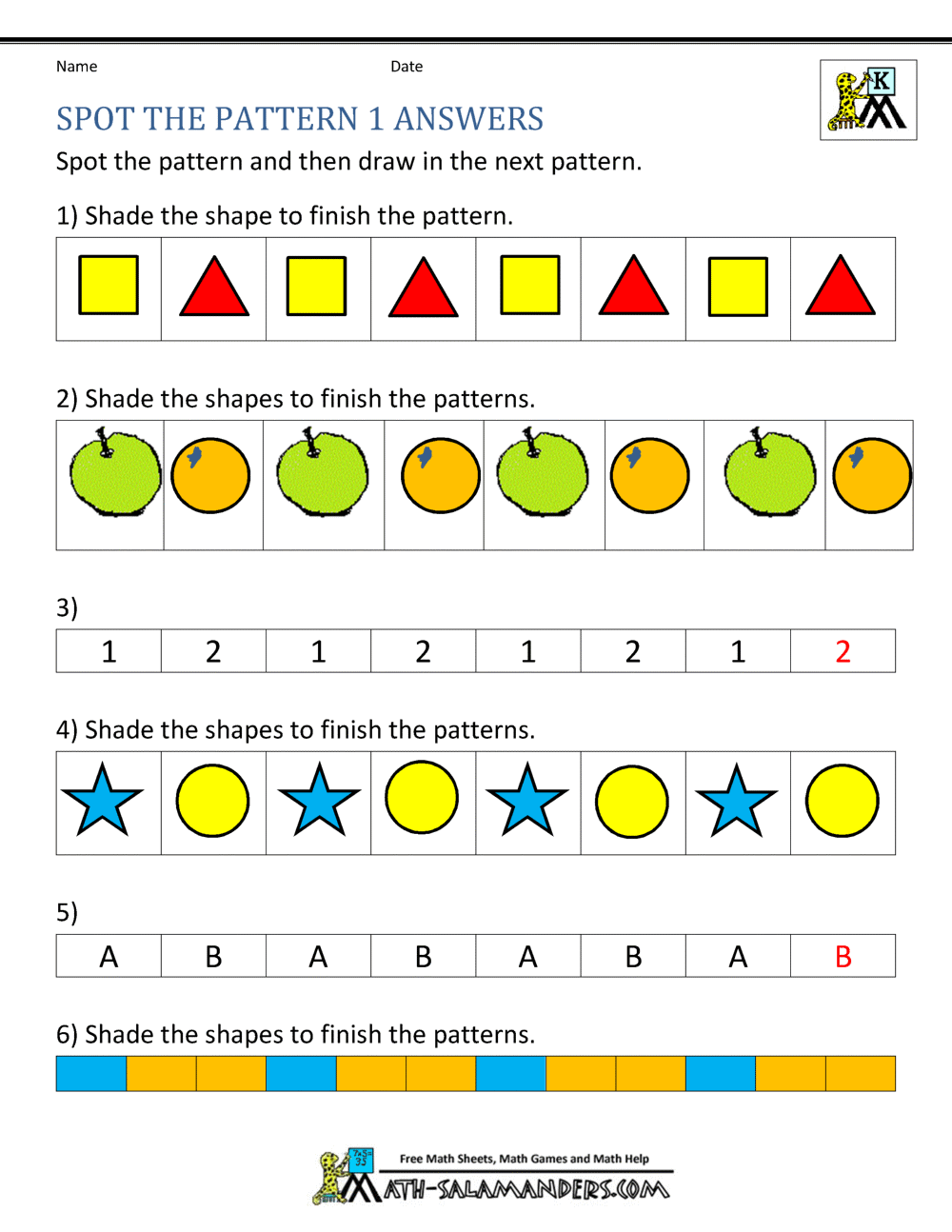 free kindergarten worksheets spot the pattern 1ans - Kindergarten Workbooks Pdf