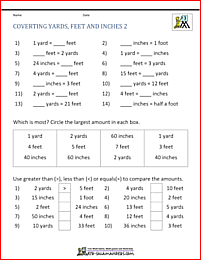 free math sheets converting yards feet inches 2