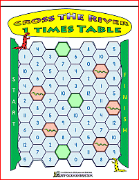 free maths times tables games cross the river 1 times table