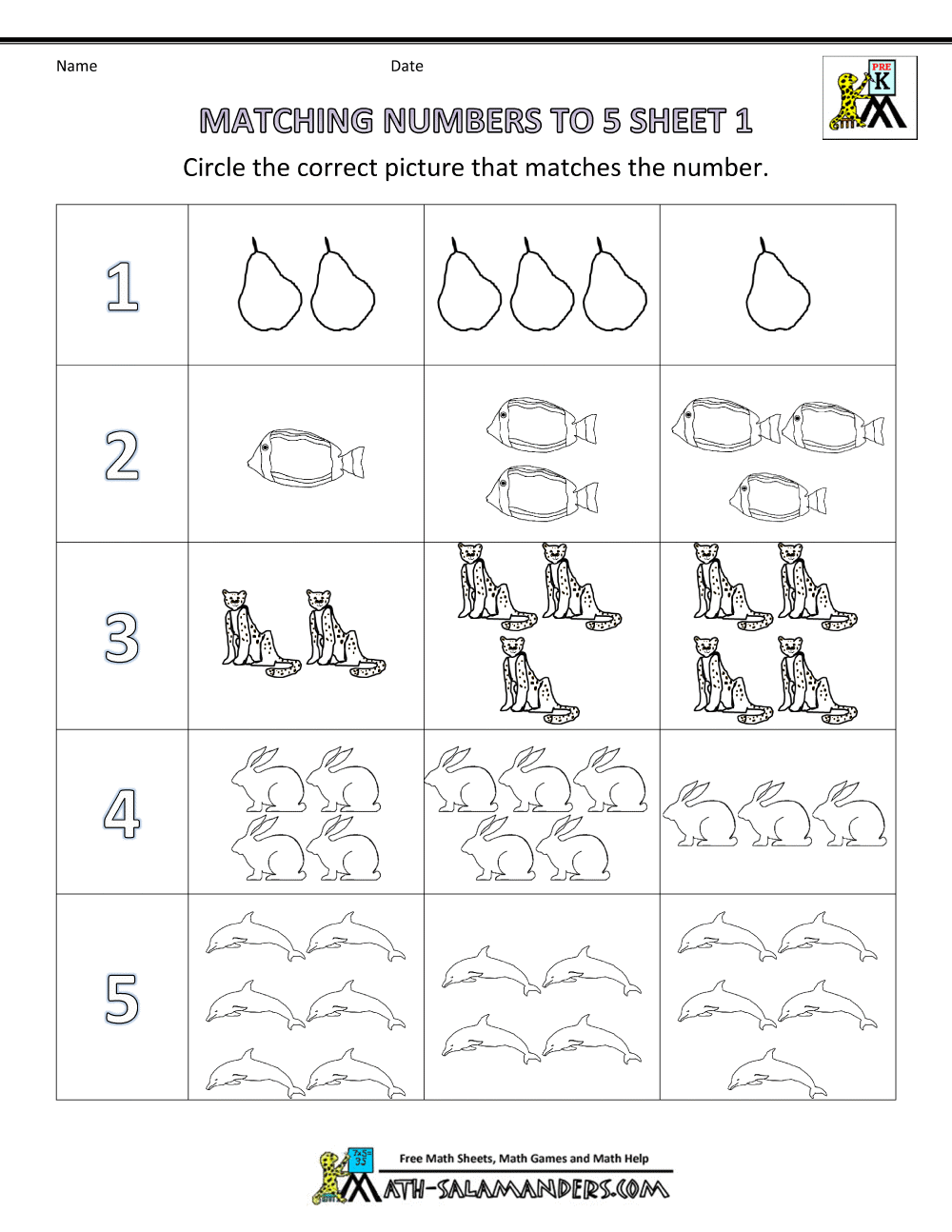 free preschool printable worksheets matching numbers to 5 1 - Printable Mathematics Worksheets For Kindergarten