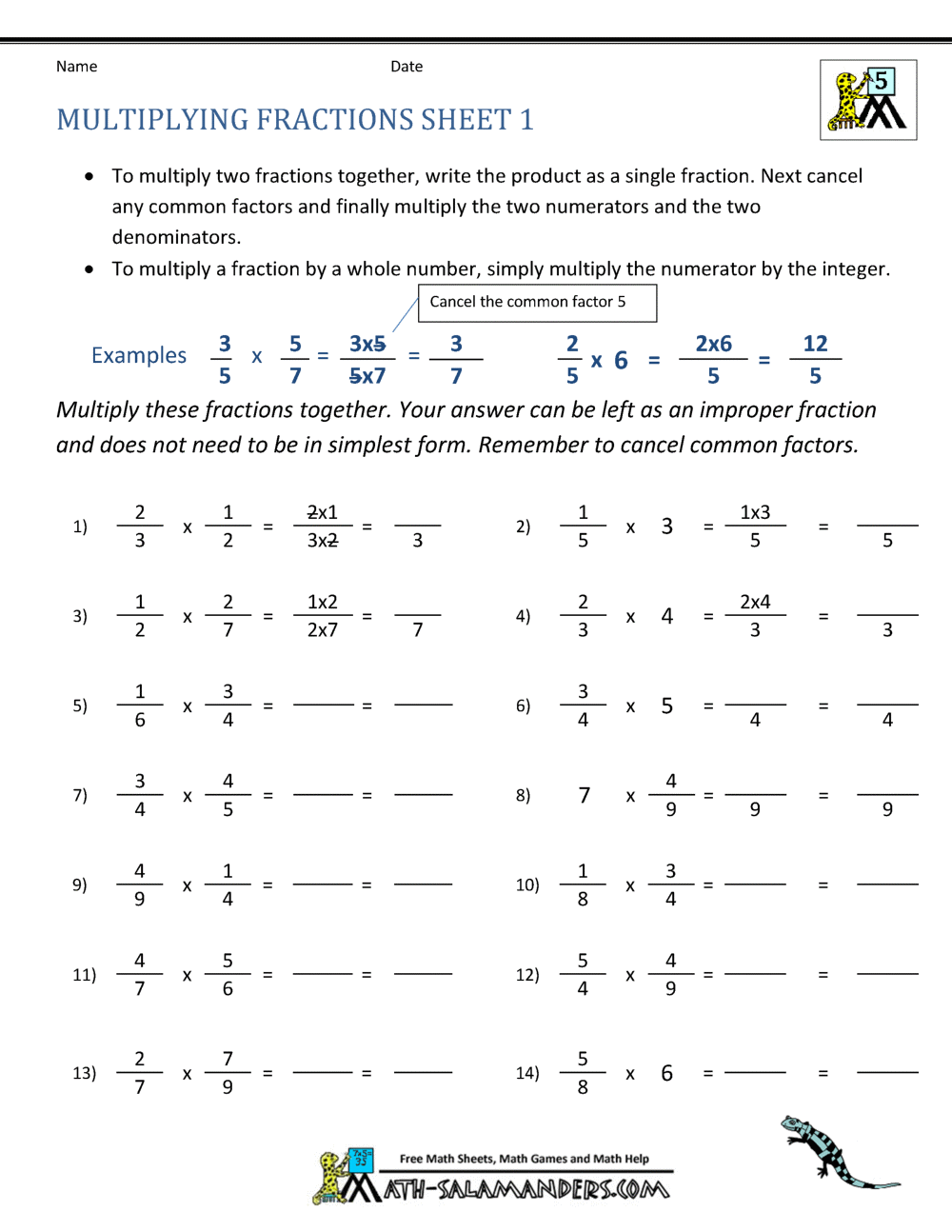 Multiplying Fractions Worksheet For Multiplying Fractions Word Problems Worksheet