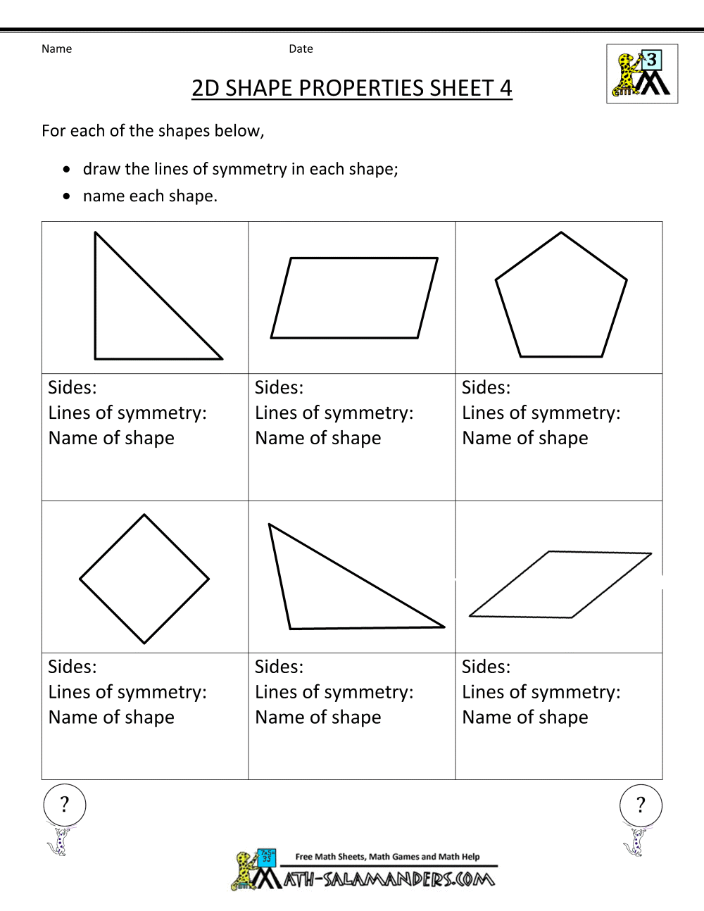 20d shapes questions grade 20 Intended For 2nd Grade Geometry Worksheet
