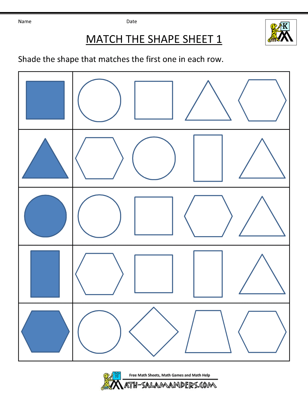 free shape worksheets kindergarten